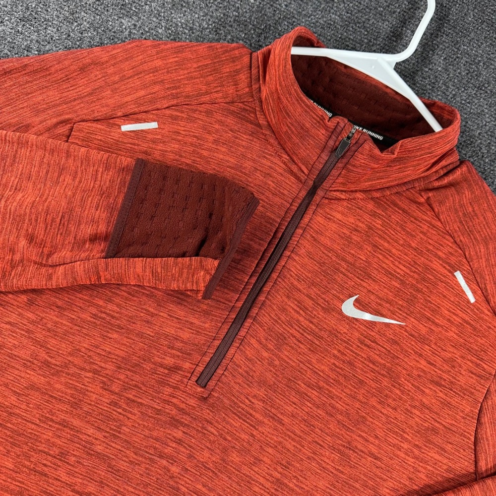 Nike Running Pullover Mens L Large Orange Heathered Quarter Zip Thumbhole Top